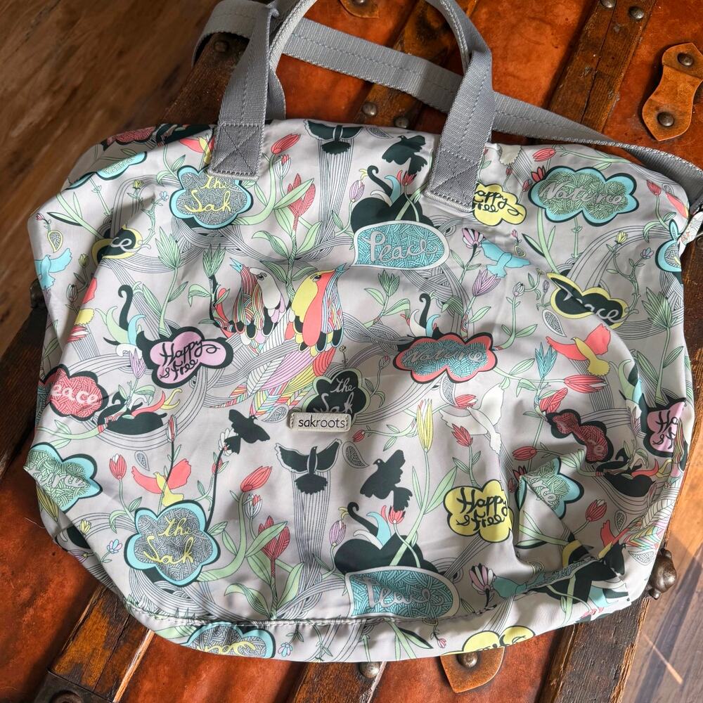 Sakroots Peace Duffle Tote in gray